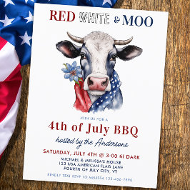 Red White Moo Patriotic Kuh Farm 4. Juli Einladungspostkarte