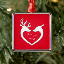 Red & White Mr & Mrs. Deer Couple Holiday Ornament