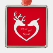 Red & White Mr & Mrs. Deer Couple Holiday Ornament Aus Metall (Vorne)