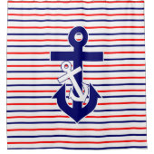 Red White & Navy Stripes W/Anchors Duschvorhang (Vorderseite)