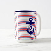 Red White & Navy Strips W/Anchors Tasse (VorderseiteRechts)