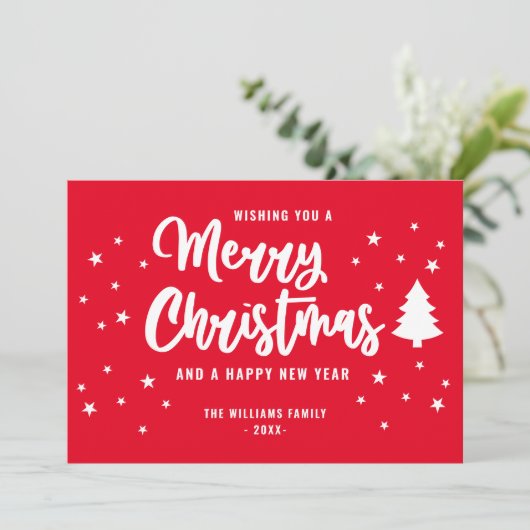 Red White Non Foto Familienname Frohe Weihnachten (Stehend Vorderseite)