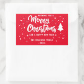 Red White Non Foto Familienname Frohe Weihnachten Rechteckiger Aufkleber (Tasche)