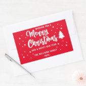Red White Non Foto Familienname Frohe Weihnachten Rechteckiger Aufkleber (Umschlag)