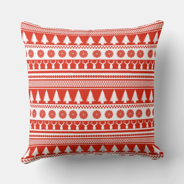 Red White Nordic Christmas Pattern Kissen (Rückseite)