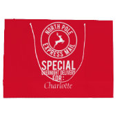 Red & White North Pole Express Mail Name Geschenkt Große Geschenktüte (Rückseite)