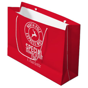 Red & White North Pole Express Mail Name Geschenkt Große Geschenktüte