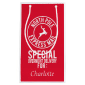 Red & White North Pole Express Mail Name Kleine Geschenktüte (Vorderseite)