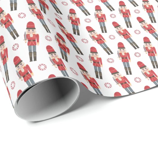 Red White Nutcracker Peppermint Candies Geschenkpapier (Rolleneckpunkt)
