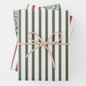 Red White Olive Green Stripes Christmas Trees Geschenkpapier Set (Beispiel)