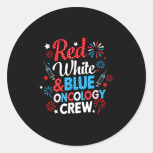 Red White Oncology Crew Firework Patriotic Indepen Runder Aufkleber