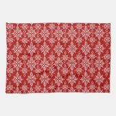 Red White Ornamental Snowflake Pattern Geschirrtuch (Horizontal)