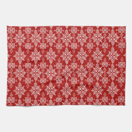 Red White Ornamental Snowflake Pattern Geschirrtuch