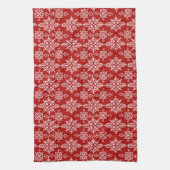Red White Ornamental Snowflake Pattern Geschirrtuch (Vertikal)