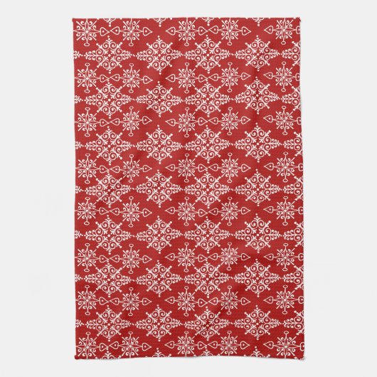 Red White Ornamental Snowflake Pattern Geschirrtuch (Vertikal)