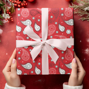 Red & White Paisley Bandana Muster personalisieren Geschenkpapier