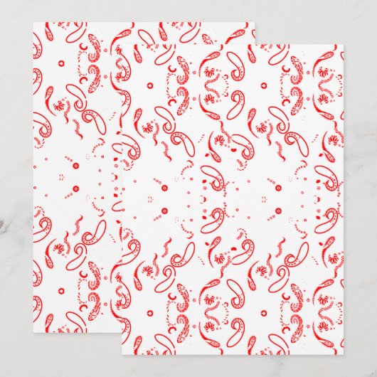 Red White Paisley Pattern – Folk Art Floral Print Save The Date (Vorne/Hinten)
