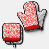 Red White Peppemint Holiday Pattern Küchentuch Ofenhandschuh & Topflappen-Set (Vorderseite/Rückseite)