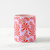 Red White Peppermint auf Light Pink Candy Pattern Tasse (Zentrum)
