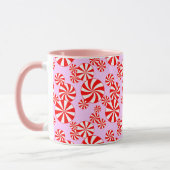 Red White Peppermint auf Light Pink Candy Pattern Tasse (Links)