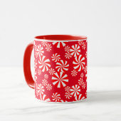 Red White Peppermint auf Red Candy Pattern Tasse (Vorderseite Links)