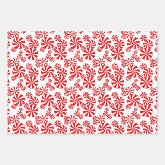 Red White Peppermint Candy Holdiay Muster Geschenkpapier Set (Vorderseite)