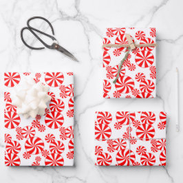 Red White Peppermint Candy Holdiay Muster Geschenkpapier Set