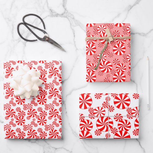 Red White Peppermint Candy Holdiay Pattern Geschenkpapier Set (Vorderseite)