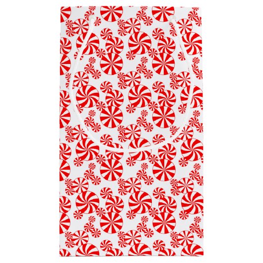 Red White Peppermint Candy Pattern Editable Kleine Geschenktüte (Rückseite)