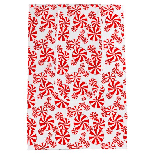 Red White Peppermint Candy Pattern Editable Mittlere Geschenktüte (Rückseite)