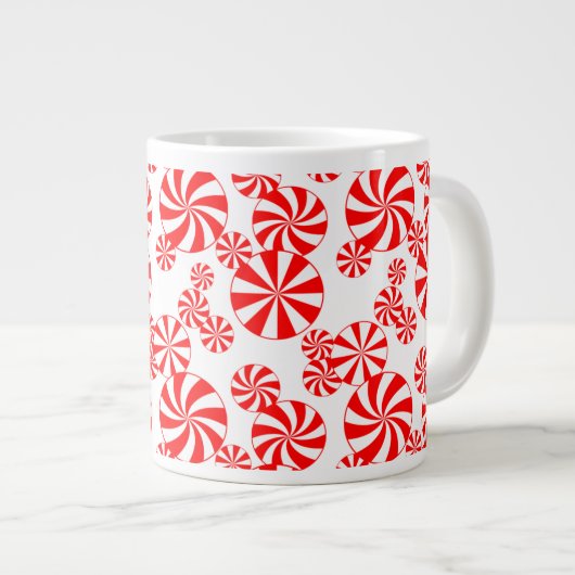 Red White Peppermint Candy Pattern Jumbo Tasse (Vorderseite Rechts)