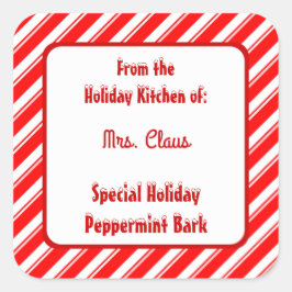 Red White Peppermint Strip Custom Holiday Backen Quadratischer Aufkleber