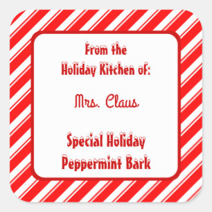 Red White Peppermint Strip Custom Holiday Backen Quadratischer Aufkleber