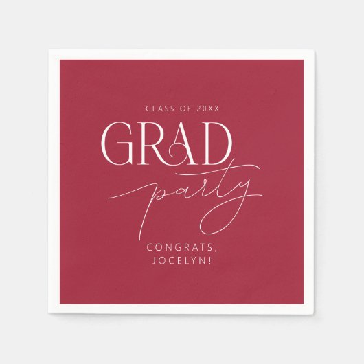 Red White Personalisiert Minimalistisch Grad Party Serviette (Vorderseite)