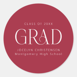 Red White Personalisiert Modern Abschluss Runder Aufkleber