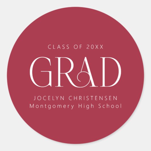 Red White Personalisiert Modern Abschluss Runder Aufkleber (Vorderseite)