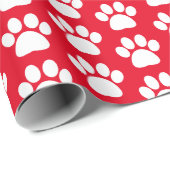 Red White Pet Dog Paw Print Christmas Muster Geschenkpapier (Rolleneckpunkt)