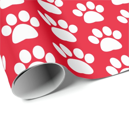 Red White Pet Dog Paw Print Christmas Muster Geschenkpapier (Rolleneckpunkt)