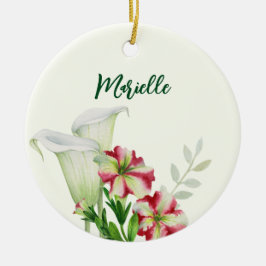 Red White Petunias and Calla Lilies Illustration Keramik Ornament