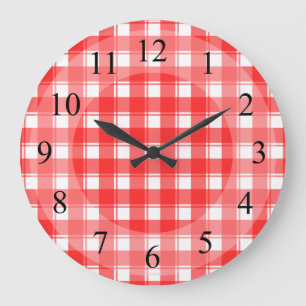 Red White Plaid Retro Kitchen Clock Große Wanduhr