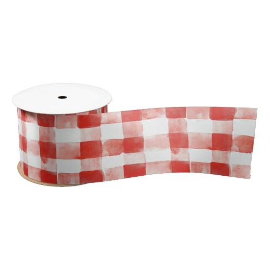 Red White Plaid Stripes Birthday Satinband (Spule)