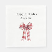 Red White Plaid Stripes Bow Birthday Serviette (Vorderseite)