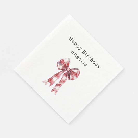 Red White Plaid Stripes Bow Birthday Serviette (Ecke)