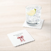 Red White Plaid Stripes Bow Birthday Untersetzer (Vor Ort)