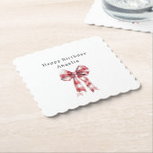 Red White Plaid Stripes Bow Birthday Untersetzer (angewinkelt)