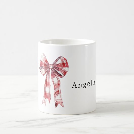 Red White Plaid Stripes Bow Kaffeetasse (Mittel)