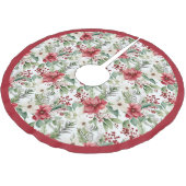 Red White Poinsettia Muster Weihnachten Polyester Weihnachtsbaumdecke (Schrägansicht)