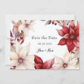 Red White Poinsettia Wedding Save the Date Cards Einladung (Vorderseite)