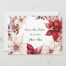 Red White Poinsettia Wedding Save the Date Cards