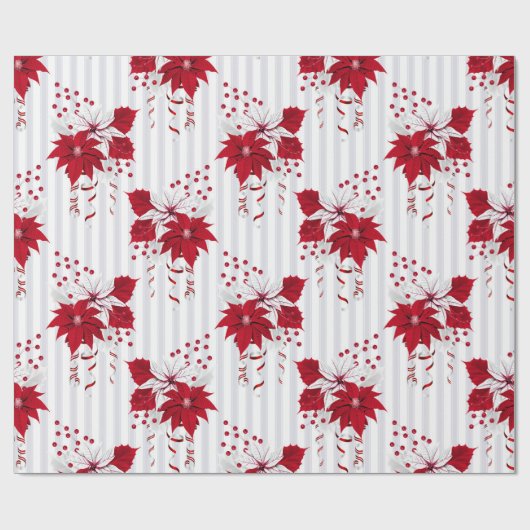 Red & White Poinsettias Blumenweihnachtsfest Geschenkpapier (Flach)